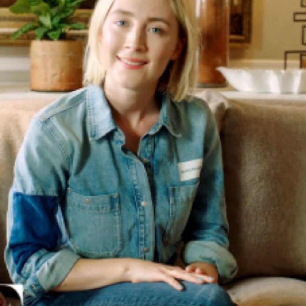 Calvin Klein Jeans Light Blue Patchwork Shirt As Worn by Saoirse Ronan Vogue